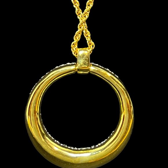 Joan Rivers Gold Tone Rope Chain Necklace W/Two Sided Open Circle Pendant (4206) - Picture 3 of 4